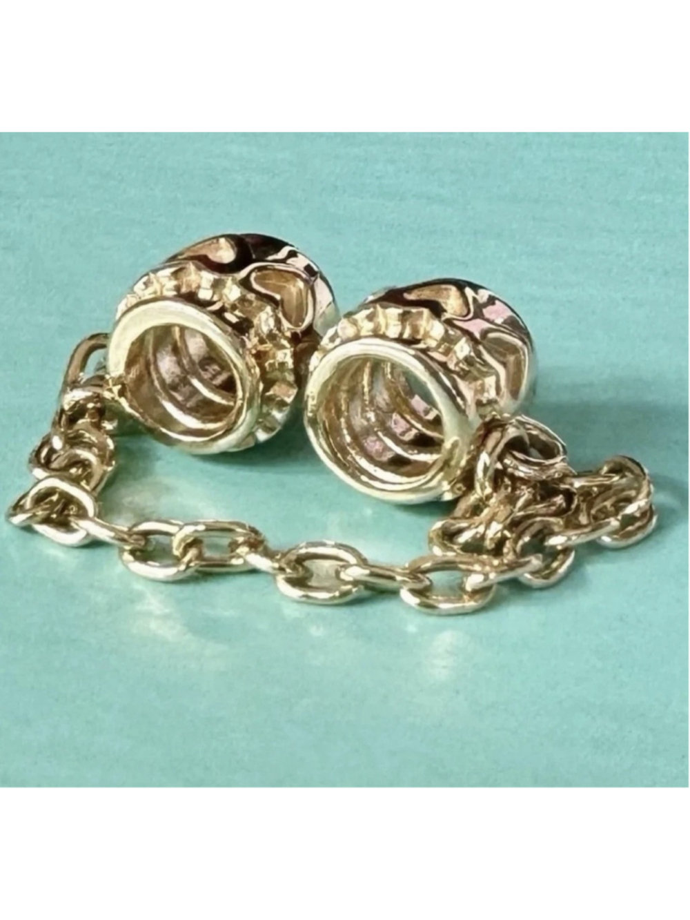 ❗️NEW❗️100% Authentic Pandora Moments 14K Solid Gold Hearts Safety Chain . - Picture 7 of 11